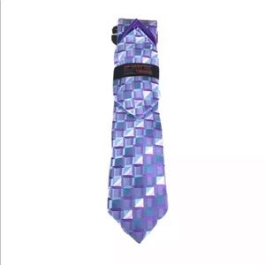 Steven Land Tie & Hanky (2) Set Purple Charcoal Teal Lavender Hi-Density 3.25"